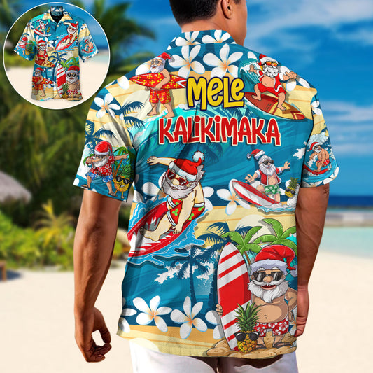 Surfing Funny Santa Mele Kalikimaka Christmas In July Surfing Lovers - Hawaiian Shirt