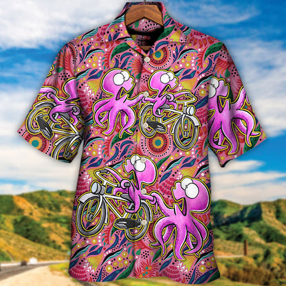 Octopus Ride Cycling Tropical Art - Hawaiian Shirt 