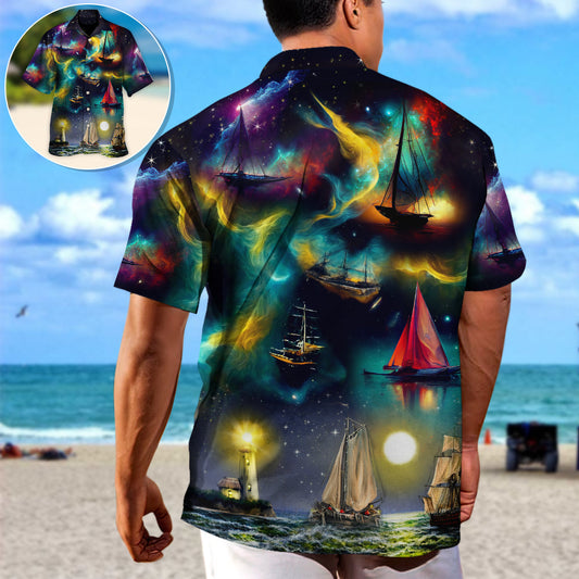 Sailing Travel In Space On An Old Sailing Ship - Hawaiian Shirt