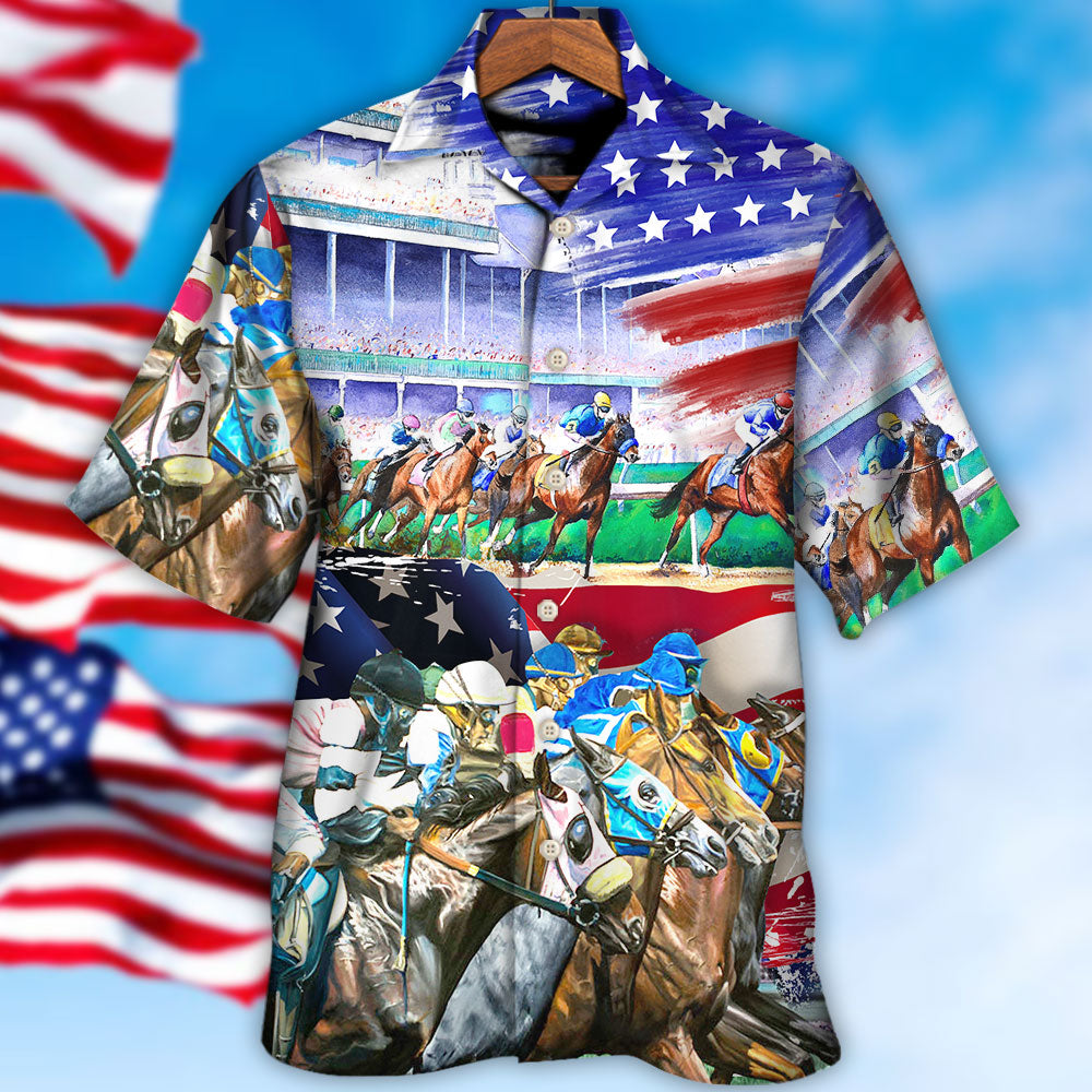 Horse USA Flag Horse Racing Amazing Seat Lover - Hawaiian Shirt 