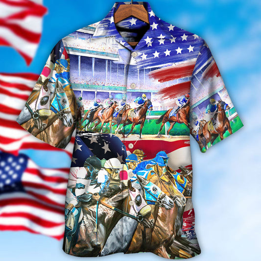 Horse USA Flag Horse Racing Amazing Seat Lover - Hawaiian Shirt 