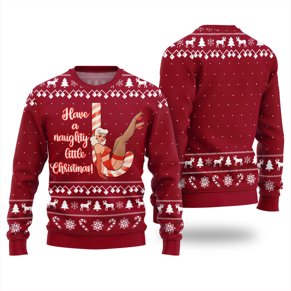 Girl Candy Cane Naughty Christmas Sweater