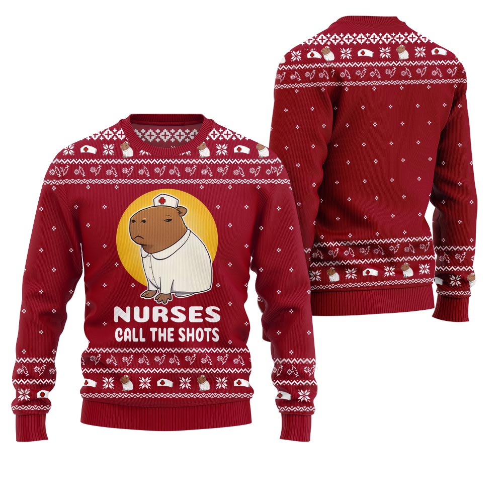 Nurse Capybara Ugly Christmas Sweater