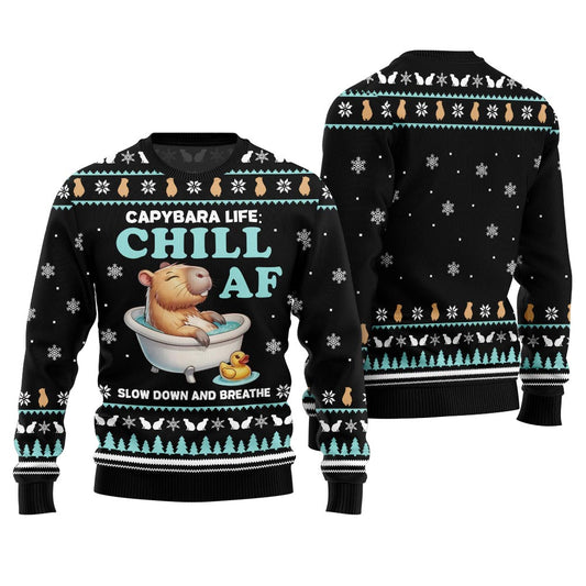 Chill Capybara Funny Christmas Sweater