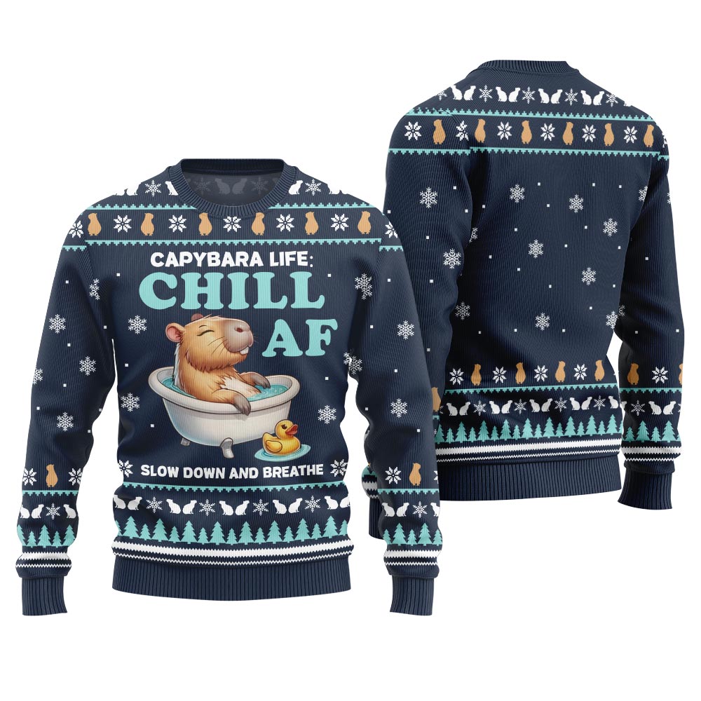 Chill Capybara Funny Christmas Sweater