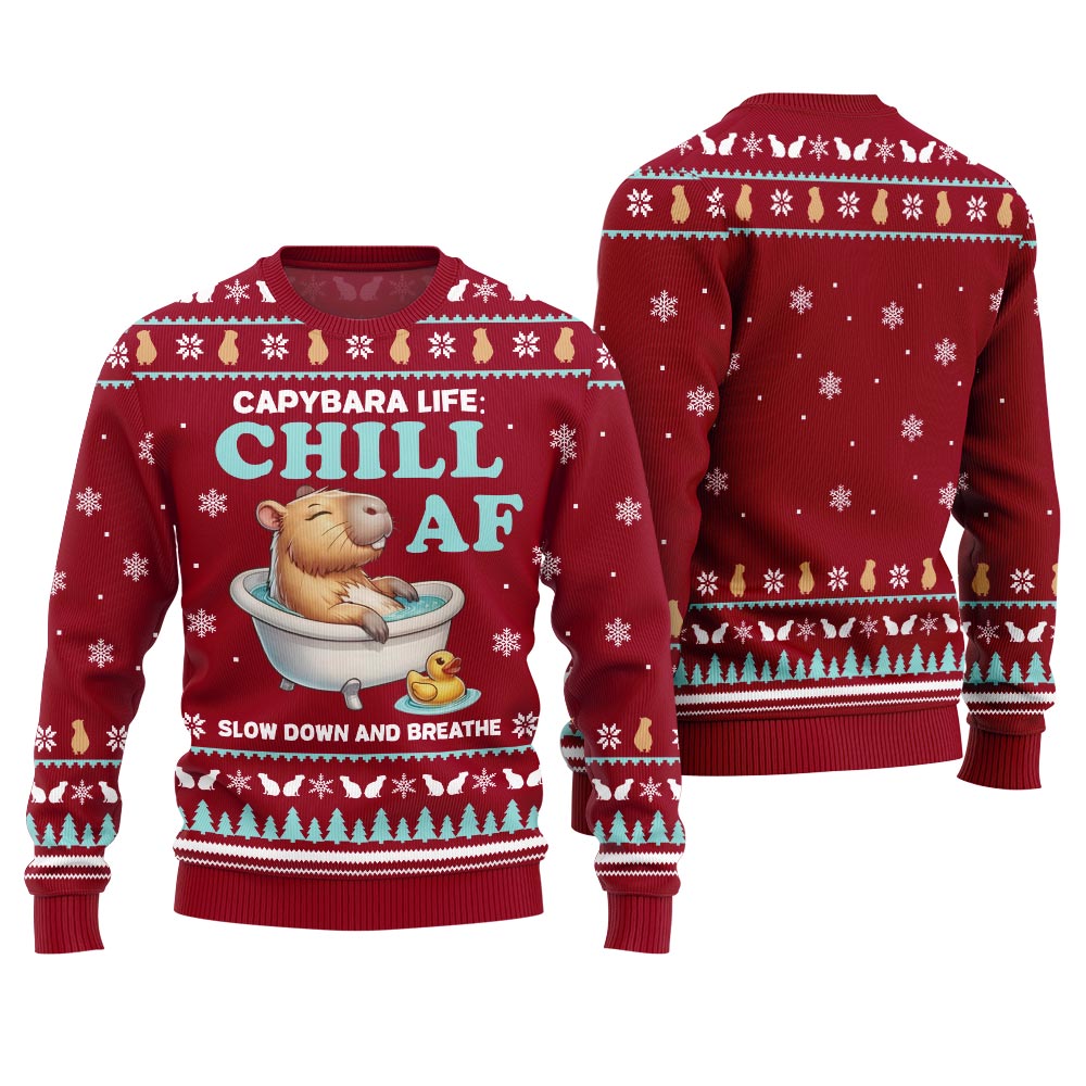 Chill Capybara Funny Christmas Sweater