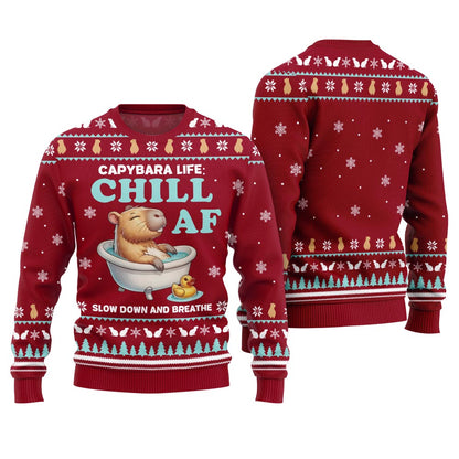 Chill Capybara Funny Christmas Sweater