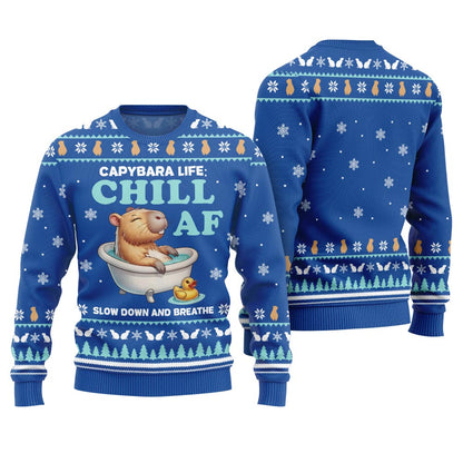 Chill Capybara Funny Christmas Sweater