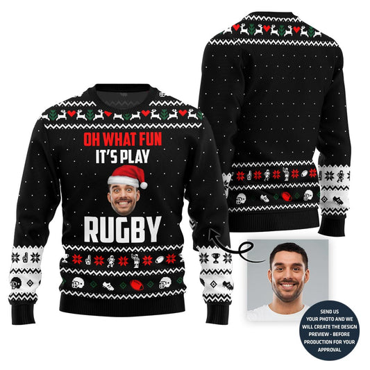 Custom Face Rugby Ugly Christmas Sweater