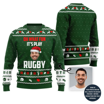 Custom Face Rugby Ugly Christmas Sweater
