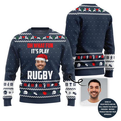 Custom Face Rugby Ugly Christmas Sweater