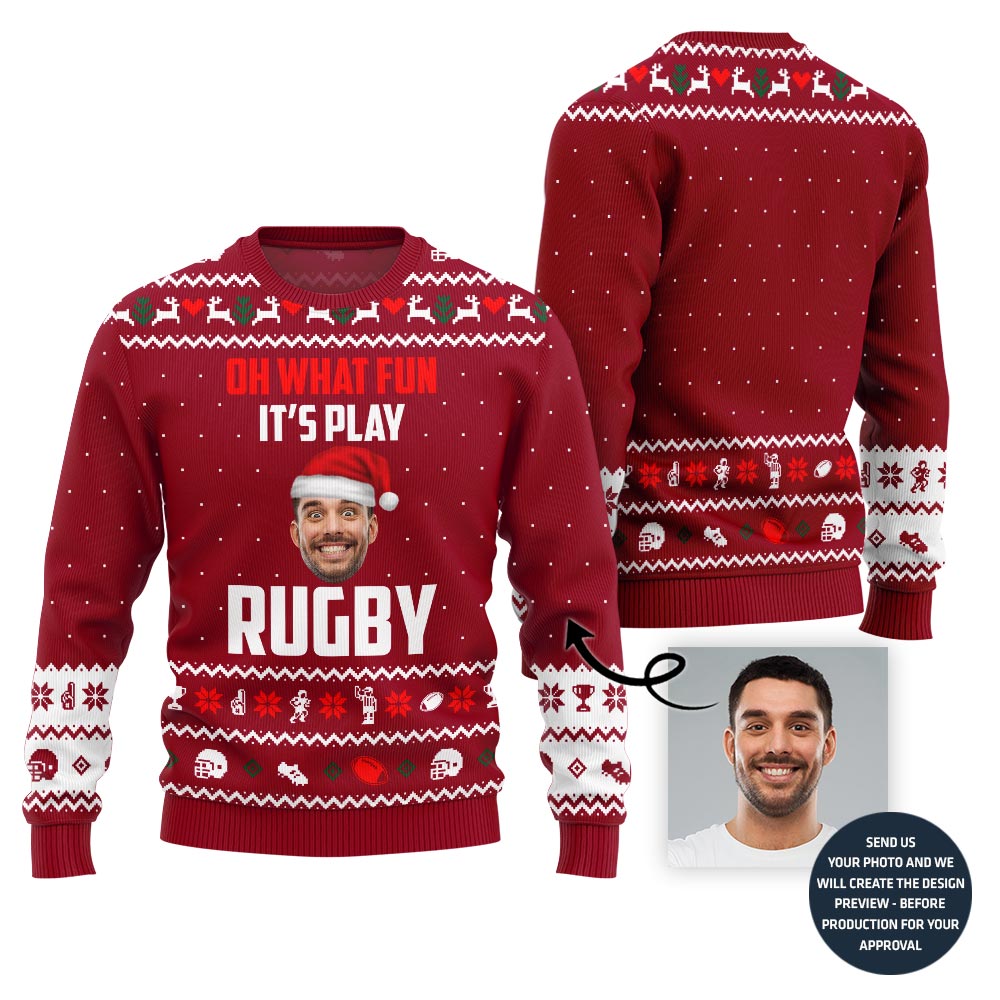 Custom Face Rugby Ugly Christmas Sweater