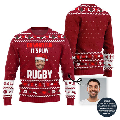 Custom Face Rugby Ugly Christmas Sweater