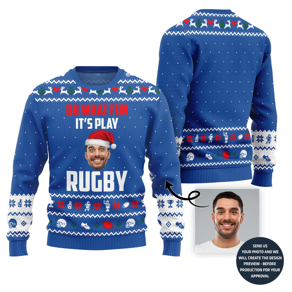 Custom Face Rugby Ugly Christmas Sweater