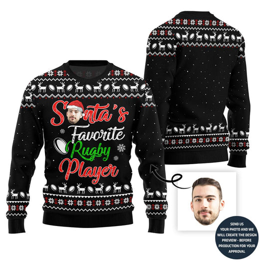 Rugby Player Custom Face Ugly Christmas Sweater
