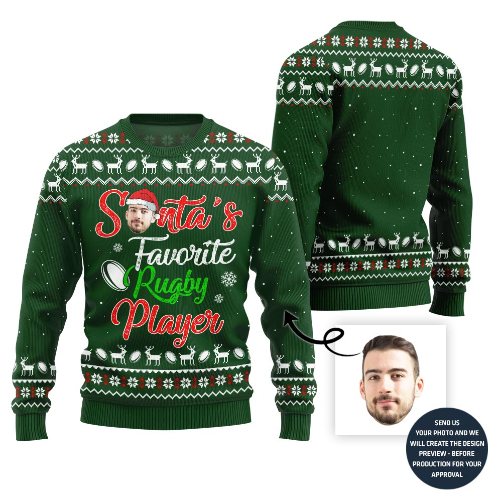 Rugby Player Custom Face Ugly Christmas Sweater