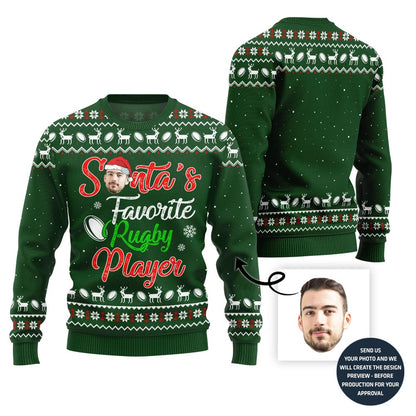 Rugby Player Custom Face Ugly Christmas Sweater