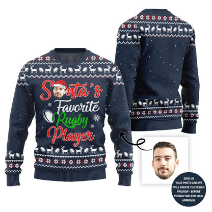 Rugby Player Custom Face Ugly Christmas Sweater