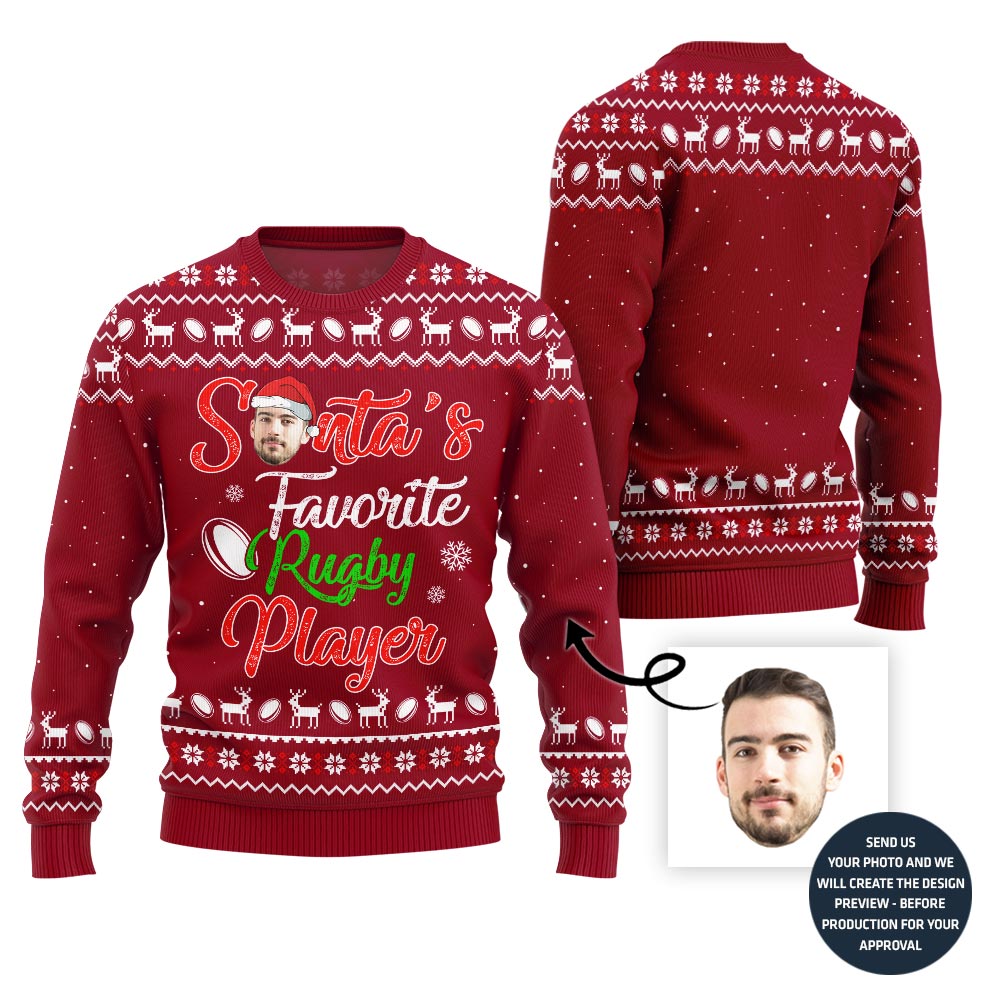 Rugby Player Custom Face Ugly Christmas Sweater
