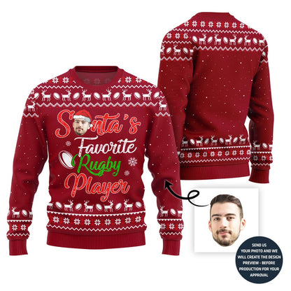 Rugby Player Custom Face Ugly Christmas Sweater