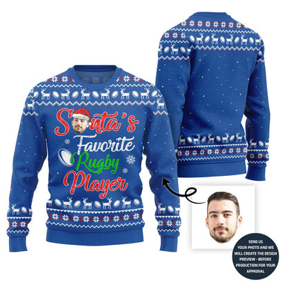 Rugby Player Custom Face Ugly Christmas Sweater
