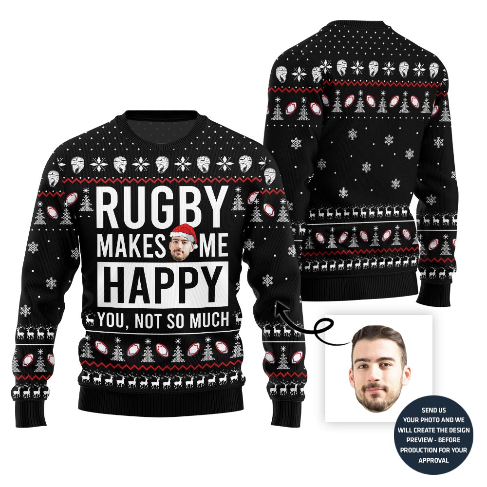 Rugby Custom Face Funny Christmas Sweater