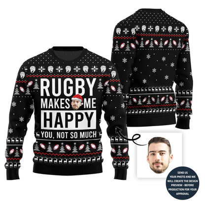 Rugby Custom Face Funny Christmas Sweater