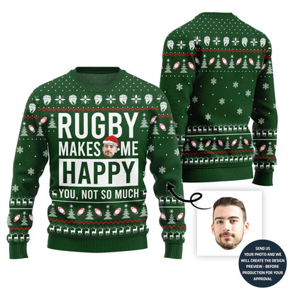 Rugby Custom Face Funny Christmas Sweater