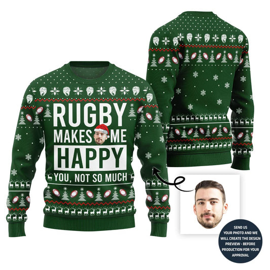 Rugby Custom Face Funny Christmas Sweater