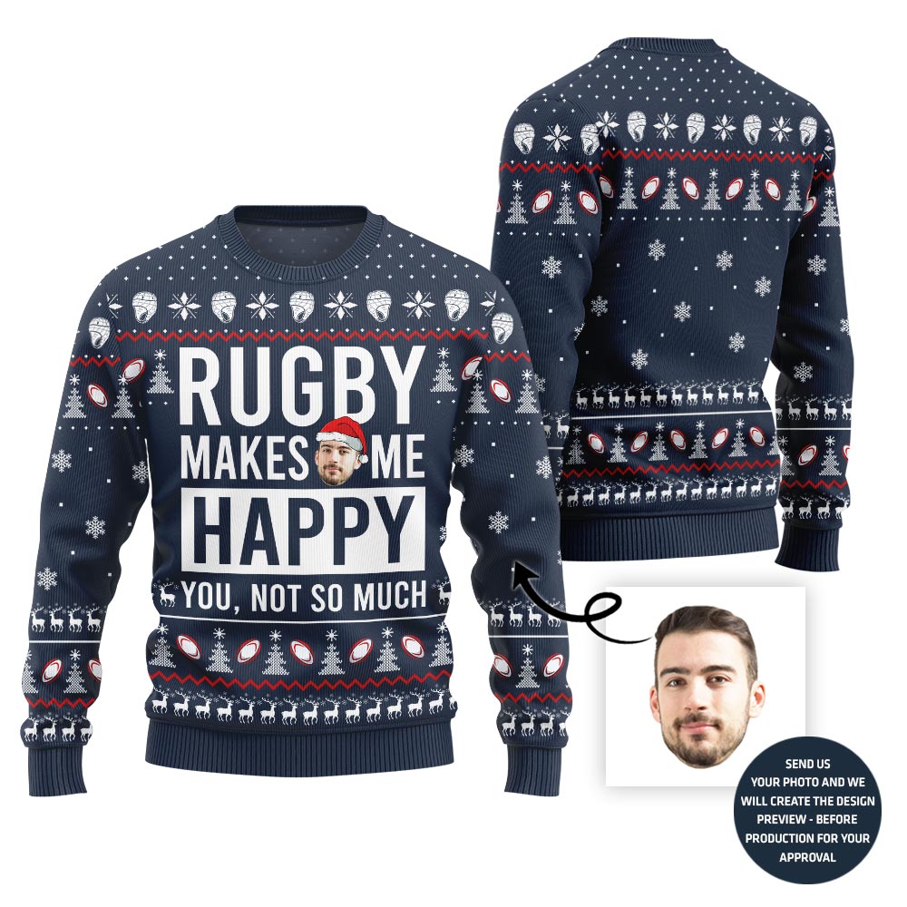 Rugby Custom Face Funny Christmas Sweater