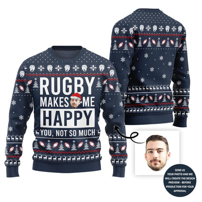 Rugby Custom Face Funny Christmas Sweater