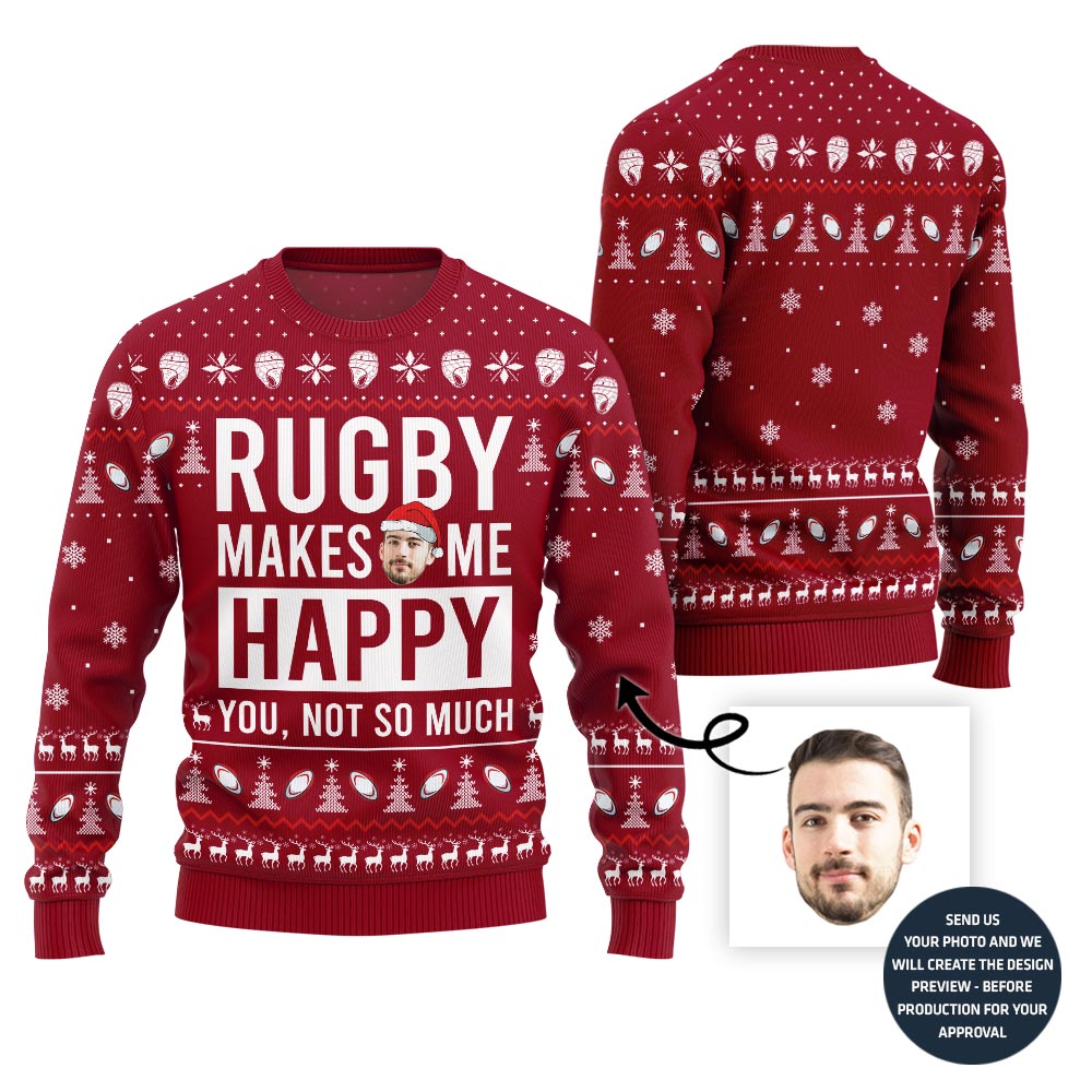 Rugby Custom Face Funny Christmas Sweater