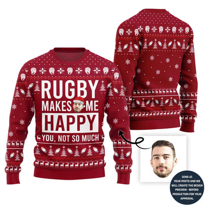 Rugby Custom Face Funny Christmas Sweater
