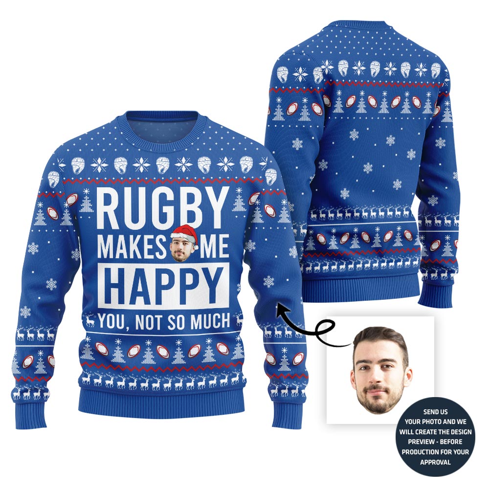 Rugby Custom Face Funny Christmas Sweater