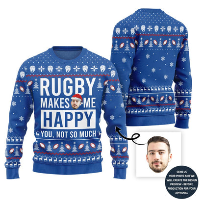 Rugby Custom Face Funny Christmas Sweater