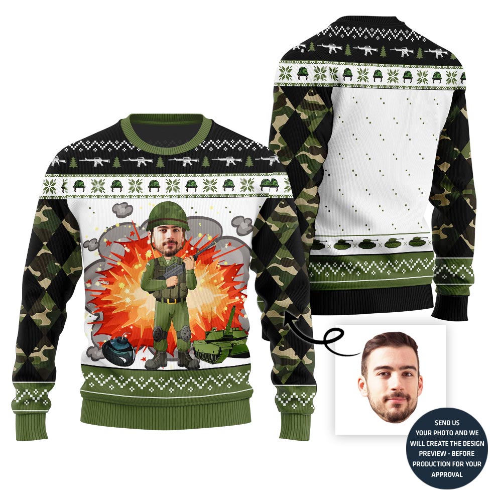 Army Custom Face Ugly Christmas Sweater