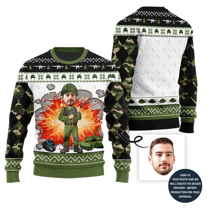 Army Custom Face Ugly Christmas Sweater