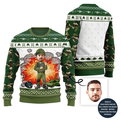 Army Custom Face Ugly Christmas Sweater