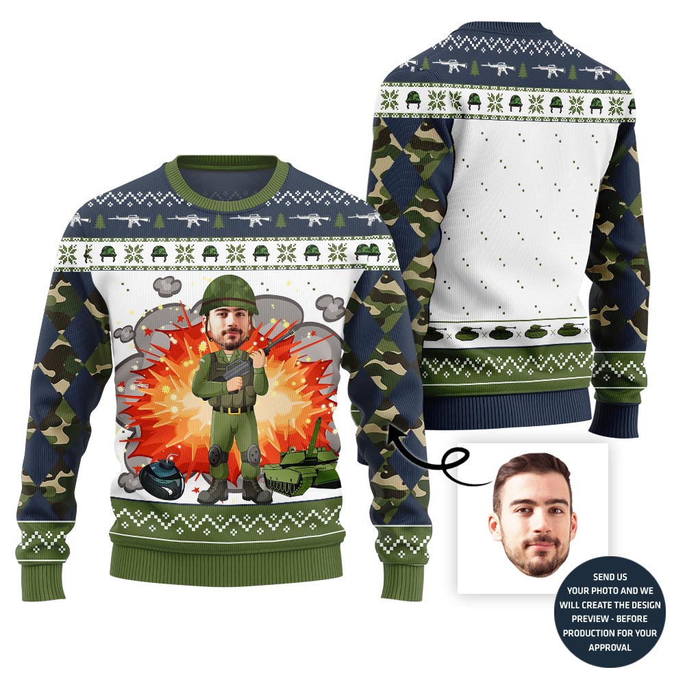 Army Custom Face Ugly Christmas Sweater