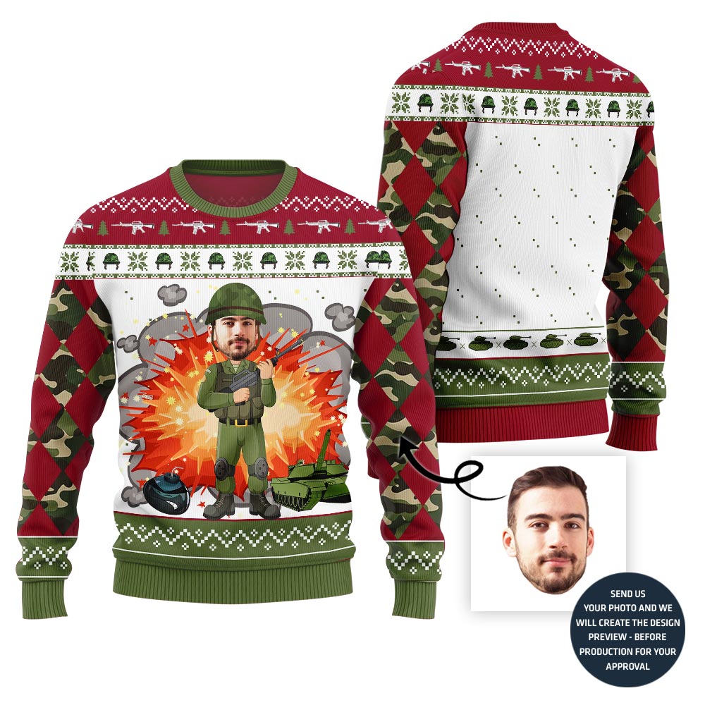 Army Custom Face Ugly Christmas Sweater