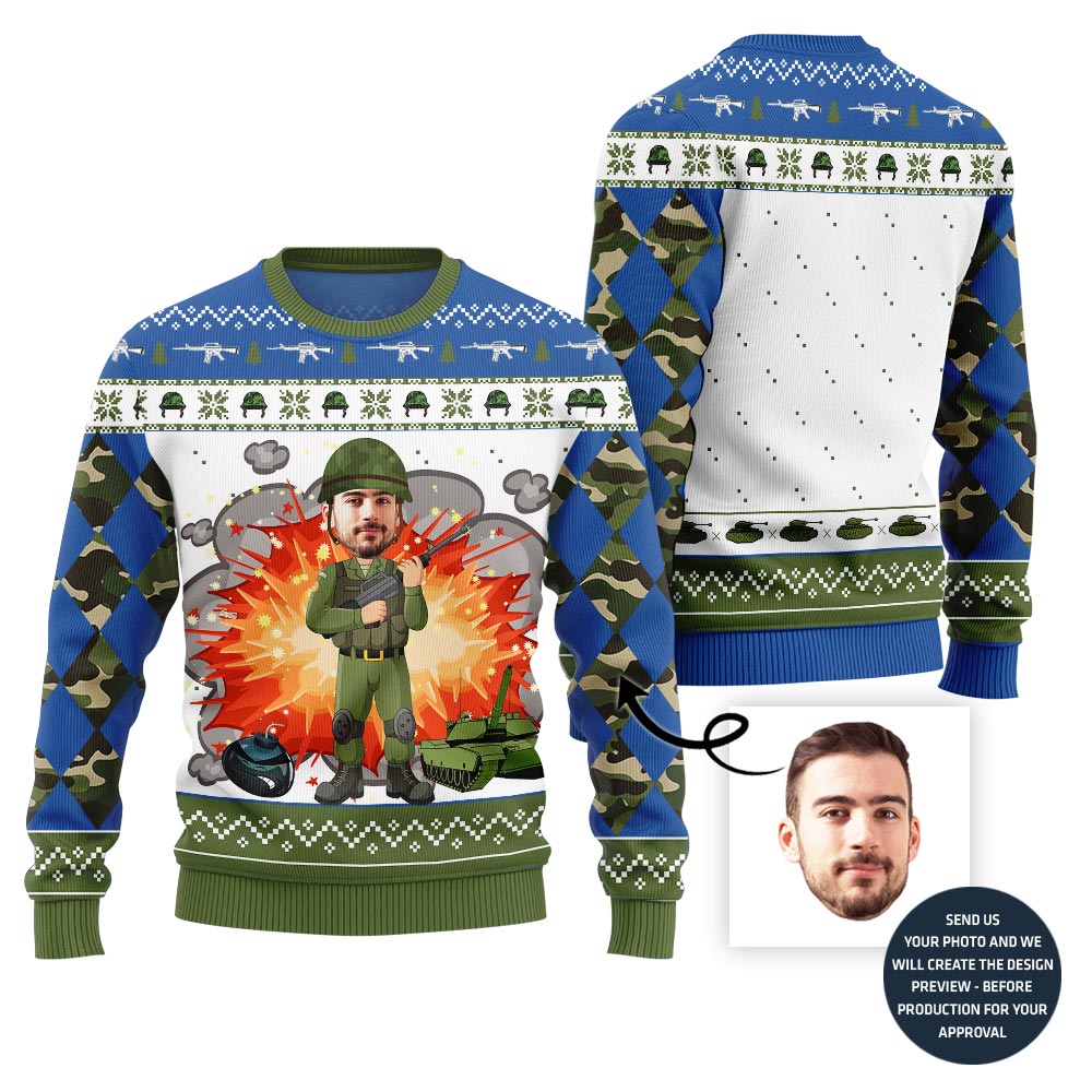 Army Custom Face Ugly Christmas Sweater