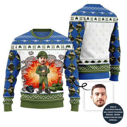 Army Custom Face Ugly Christmas Sweater