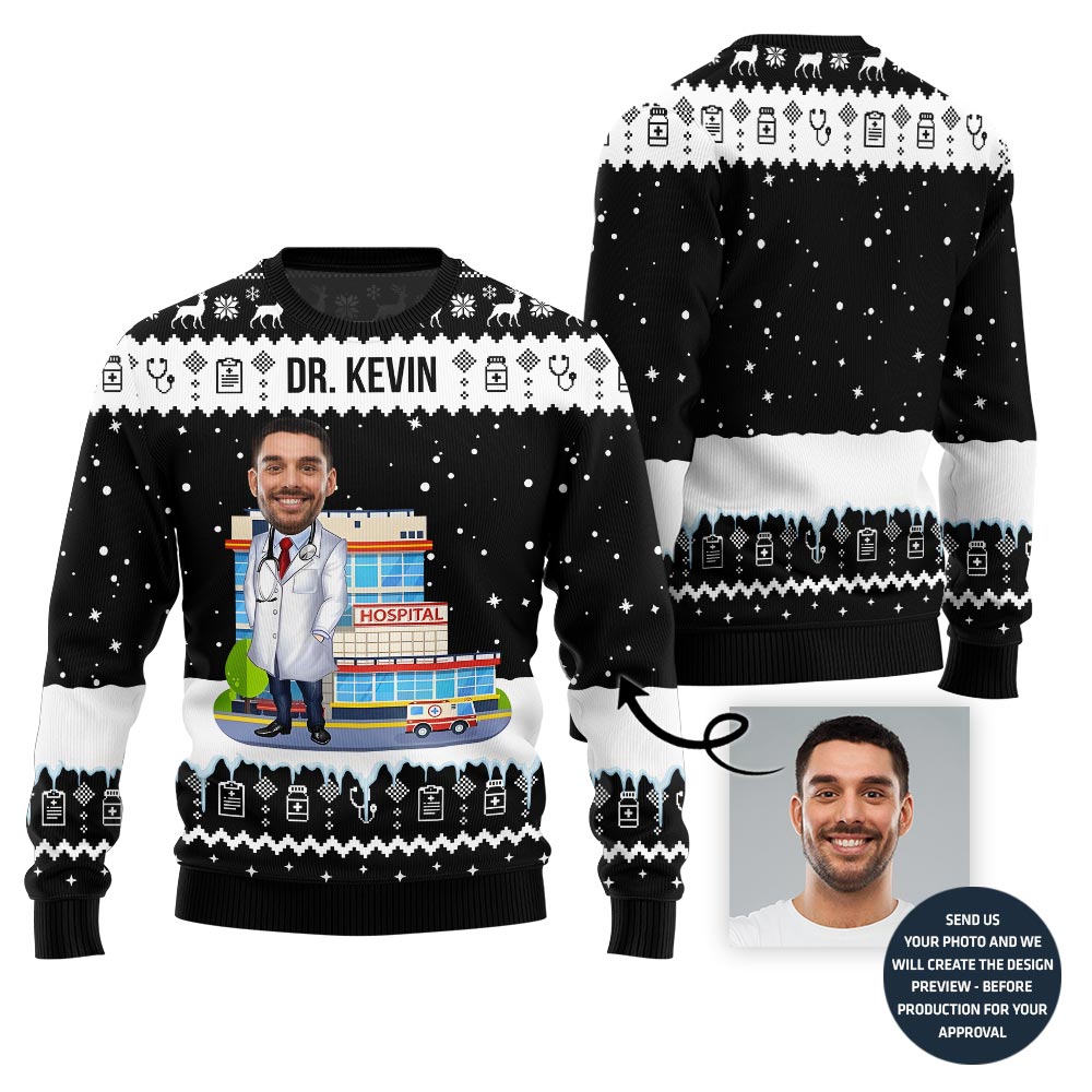 Doctor Custom Face Funny Christmas Sweater