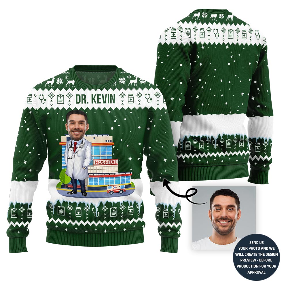Doctor Custom Face Funny Christmas Sweater