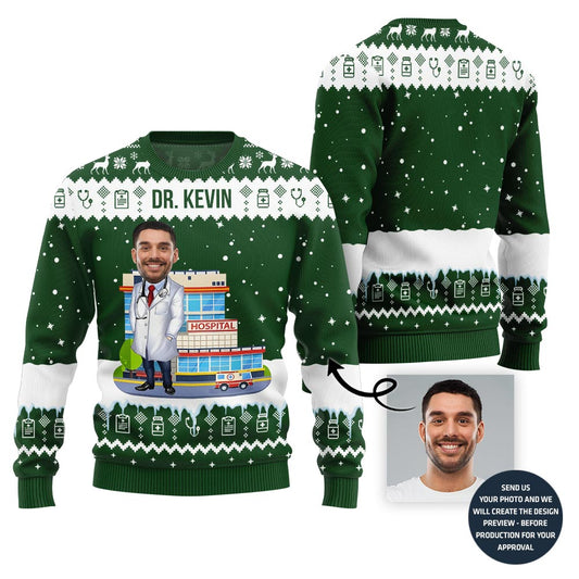 Doctor Custom Face Funny Christmas Sweater