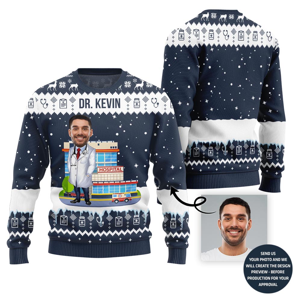 Doctor Custom Face Funny Christmas Sweater