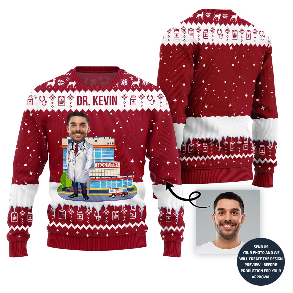 Doctor Custom Face Funny Christmas Sweater
