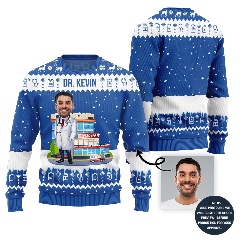 Doctor Custom Face Funny Christmas Sweater