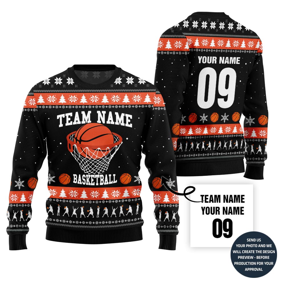 Custom Team Name Basketball Christmas Sweater
