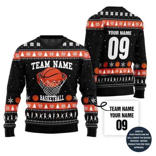 Custom Team Name Basketball Christmas Sweater
